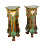 A PAIR OF CHINESE TRIFORM SANCAI GLAZE PILLARS