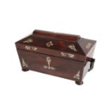 A VICTORIAN ROSEWOOD AND MOTHER OF PEARL TEA CADDY