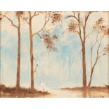 KEVIN BEST (1932-2012) An egret wading in a landscape with trees