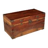 A CAMPHOR WOOD AND BRASS BOUND CAMPAIGN CHEST