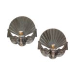 A PAIR OF ART DECO STYLE BRONZE WALL LIGHTS