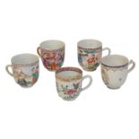 A GROUP OF FIVE CHINESE EXPORT COFFEE CUPS