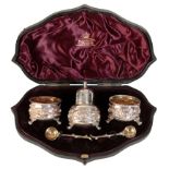 A SET OF VICTORIAN SILVER CONDIMENTS