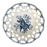 A FIRST PERIOD WORCESTER BLUE AND WHITE PIERCED DISH