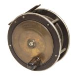 J. GILBERT & SONS, LONDON: A BRASS AND EBONITE SALMON REEL