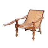 A VICTORIAN TEAK, SATINWOOD AND BOXWOOD INLAID PLANTATION CHAIR