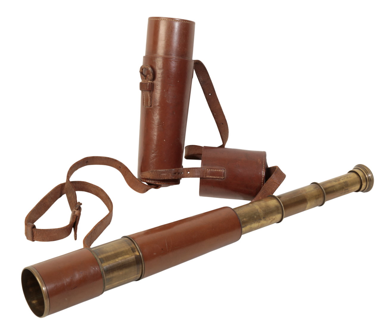 A THREE DRAWER BRASS AND LEATHER TELESCOPE MK II