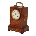 A LATE 19TH CENTURY ROSEWOOD MARQUETRY MANTEL CLOCK