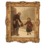 ANTONY SERRES (1828-1898) A young girl giving alms to a beggar