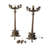 A PAIR OF LOUIS PHILIPPE PATINATED METAL CANDELABRA