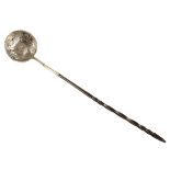 A VICTORIAN WHITE METAL AND HORN TODDY LADLE