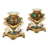 A PAIR OF WEDGWOOD MAJOLICA TRENTHAM VASES