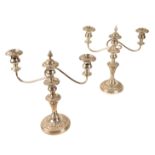 A PAIR OF SILVER PLATED TWO-BRANCH CANDELABRA