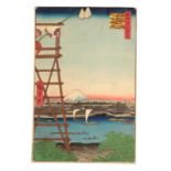 UTAGAWA HIROSHIGE I (1797-1858) Ryogoku Ekoin and Moto Yanagibashi Bridge, from the series of One Hu