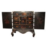 A GEORGE I JAPANNED CABINET ON STAND