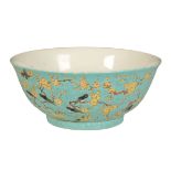 A TURQUOISE-GROUND FLOWERS & BIRDS BOWL