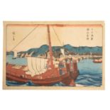 UTAGAWA HIROSHIGE I (1797-1858) Muronotsu Harbour in Banshu Province, from the series of Famous Harb
