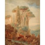 ASCRIBED TO HENRY EDRIDGE (1769-1821) Peasants and their cattle in a wooded Italianate landscape