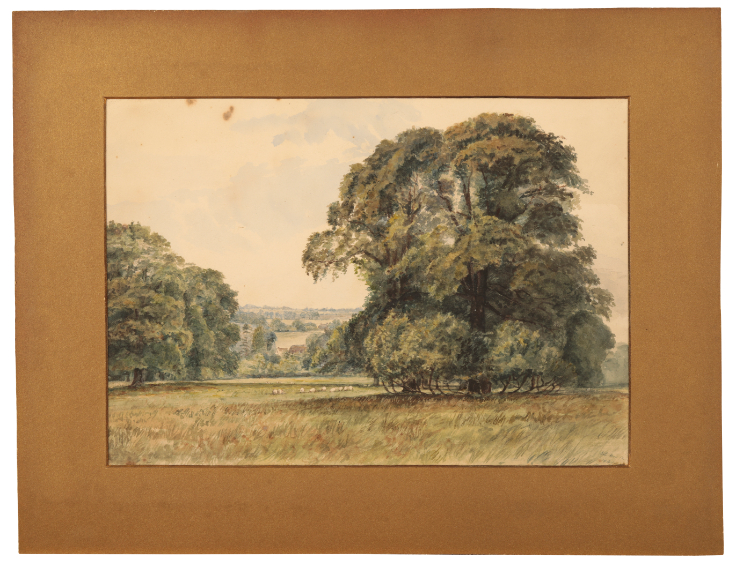 EDWARD LEAR (1812-1888) English rural landscape with sheep grazing beside a tree - Image 2 of 2