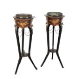 A PAIR OF FRENCH EBONY AND MARQUETRY JARDINIERES