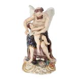 A DERBY PORCELAIN GROUP DEPICTING FATHER TIME CLIPPING THE WINGS OF CUPID