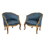 A PAIR OF LOUIS XV STYLE GILTWOOD ARMCHAIRS