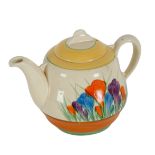 A CLARICE CLIFF ROYAL STAFFORDSHIRE 'CROCUS' PATTERN TEAPOT AND COVER
