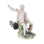 A DERBY TYPE PORCELAIN FIGURE OF A SEATED BOY