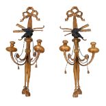 A PAIR OF GILTWOOD TWIN SCONCE GIRANDOLES OF NEOCLASSICAL DESIGN