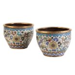 A PAIR OF CHINESE CLOISONNE AND GILT COPPER PLANTERS