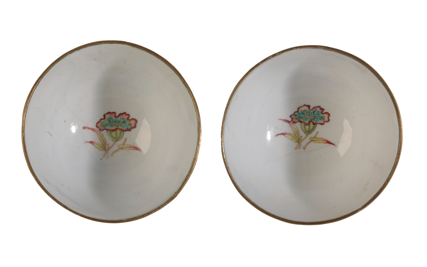 A PAIR OF CHINESE CANTON ENAMEL FAMILLE ROSE WINE CUPS - Image 2 of 2