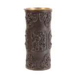 A CHINESE BRONZE CYLINDRICAL HAT STAND