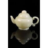 A FINE CHINESE WHITE JADE TEAPOT AND COVER