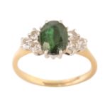 A DIAMOND AND TOURMALINE CLUSTER RING