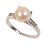 A CULTURED PEARL AND DIAMOND DRESS RING