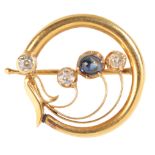 FABERGE: A SAPPHIRE, DIAMOND AND GOLD CIRCULAR BROOCH