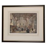 A 19TH CENTURY COLOURED MEZZOTINT, HALL, ATHELHAMPTON, DORSETSHIRE,