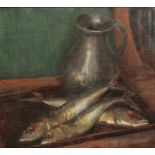 CHRISTOPHER RIISAGER (B. 1961) Still life study of mackerel and a jug