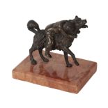 A BRONZE MODEL OF A WOLF CARRYING A YOUNG BOY