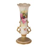 A ROYAL WORCESTER BLUSH IVORY PORCELAIN TWO HANDLED VASE