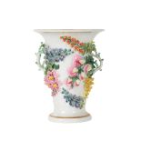 AN EARLY 19TH CENTURY CHAMBERLAINS WORCESTER FLORAL ENCRUSTED PORCELAIN TWO HANDLED VASE