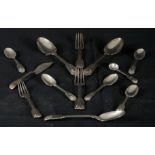 A VICTORIAN SILVER PART FIDDLE, THREAD AND SHELL TABLE SERVICE