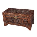 A 20TH CENTURY CHINESE CARVED CAMPHORWOOD COFFER