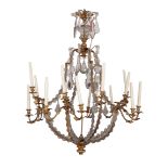 A FRENCH ORMOLU, CRYSTAL AND CUT-GLASS SIXTEEN LIGHT CHANDELIER