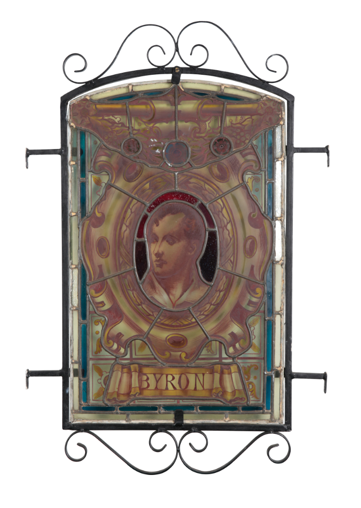 A SET OF FIVE LATE VICTORIAN LEADED AND STAINED GLASS PANELS OF ENGLISH AUTHORS - Image 3 of 5