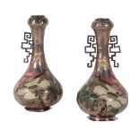 A PAIR OF CHINESE EXPORT SILVER AND ENAMEL VASES