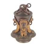 A 19TH CENTURY FRENCH BRONZE AND GILT BRONZE INKWELL