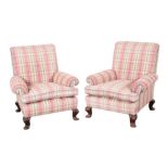 A PAIR OF VICTORIAN STAINED WOOD ARMCHAIRS