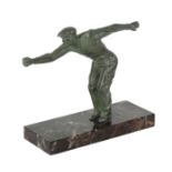 A FRENCH PATINATED METAL MODEL OF A BOULES OR PETANQUE PLAYER