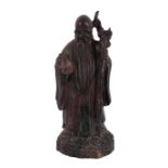 A CHINESE CARVED HARDWOOD FIGURE OF SHOULAO, QING DYNASTY